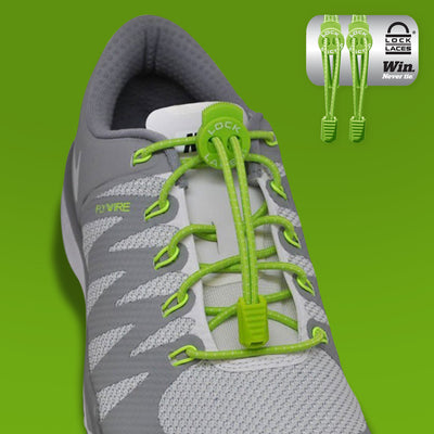 sports shoe laces in Green to convert sports or formal shoes with laces to slip-on style. Require one-time installation. Pull to adjust fit.