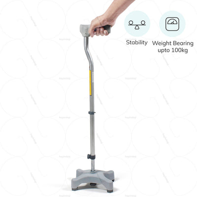 Quadripod walking stick (0909) for stability by Vissco India. Weight  bearing capacity up to 100 kg  | Shop at heyzindagi.com