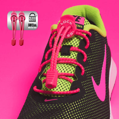 Elastic Shoe Laces in Pink to convert sports or formal shoes with laces to slip-on style. Require one-time installation. Pull to adjust fit.