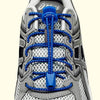 Elastic Shoe Laces in Blue to convert sports or formal shoes with laces to slip-on style. Require one-time installation. Pull to adjust fit.