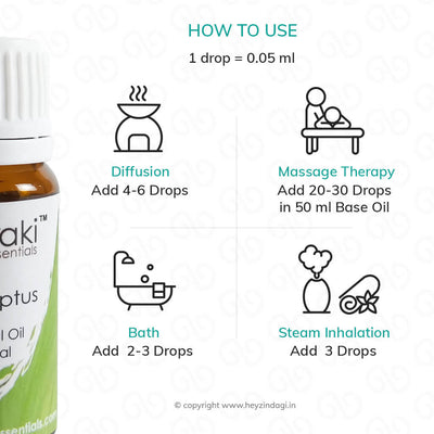 Eucalyptus oil uses via massage & diffusion therapy. By Meraki essentials | www.heyzindagi.com