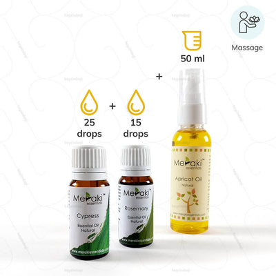 Best Massage Oil for Varicose Veins- 25 drops of Cypress Oil, 15 drops of Rosemary Oil & 50ml of Apricpt Oil by Meraki Essential Oil Order from heyzindagi.com