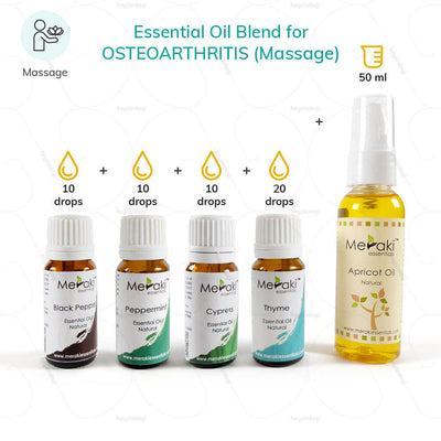 Essential Oil Blend for Osteoarthritis - Combo of Black Pepper Oil, Peppermint oil, Thyme Oil, Cypress Oil with Apricot Oil