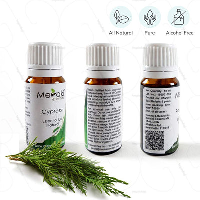 100% Natural, pure & alcohol free Cypress Essential Oil to reduce the diameter of blood Vessel by Meraki | Order from heyzindagi.com