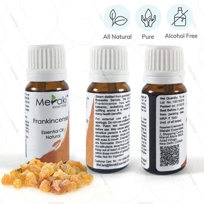 100 % Natural, Pure & Alcohol free Frankincense Essential Oil to help control tremors and remove scars from tissue by Meraki Essentials | Order from heyzindagi.com