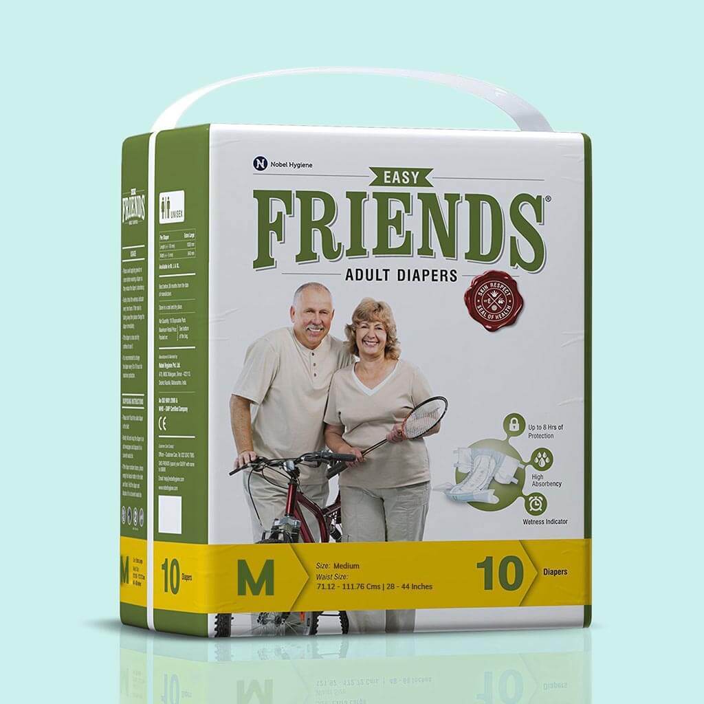 Friends Adult Diapers by Nobel Hygiene India. Comes in M/L/XL variants | Order online at Heyzindagi.in
