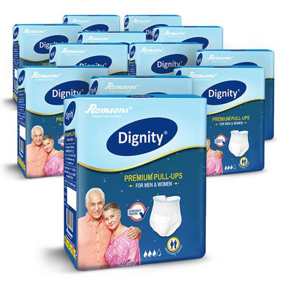 Disposable pull up diapers for Men by Romsons India. Available in a pack of 12 with 10 pieces in every pack |  Heyzindagi solutions- an online shop for differently abled