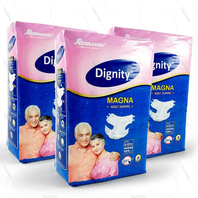 Magna diapers for elderly by Romsons India. Available in a pack of 3 with 10 diaper pieces per pack | Buy Online at heyzindagi.in
